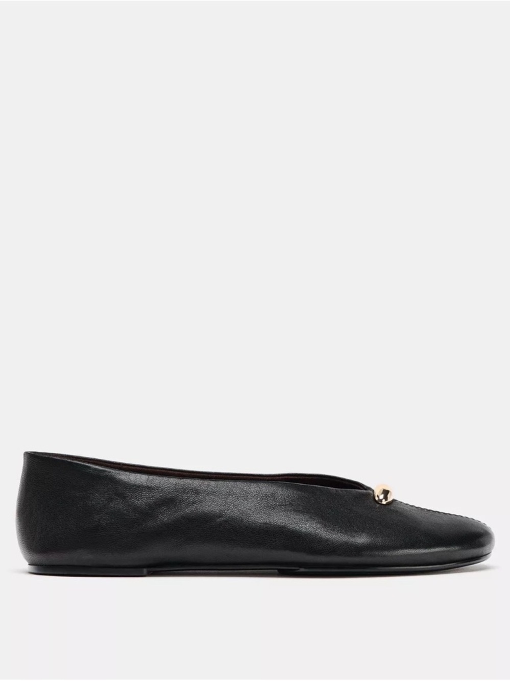 Zara Black Leather Slip-On Flats with Gold Detail - Picture 5 of 5